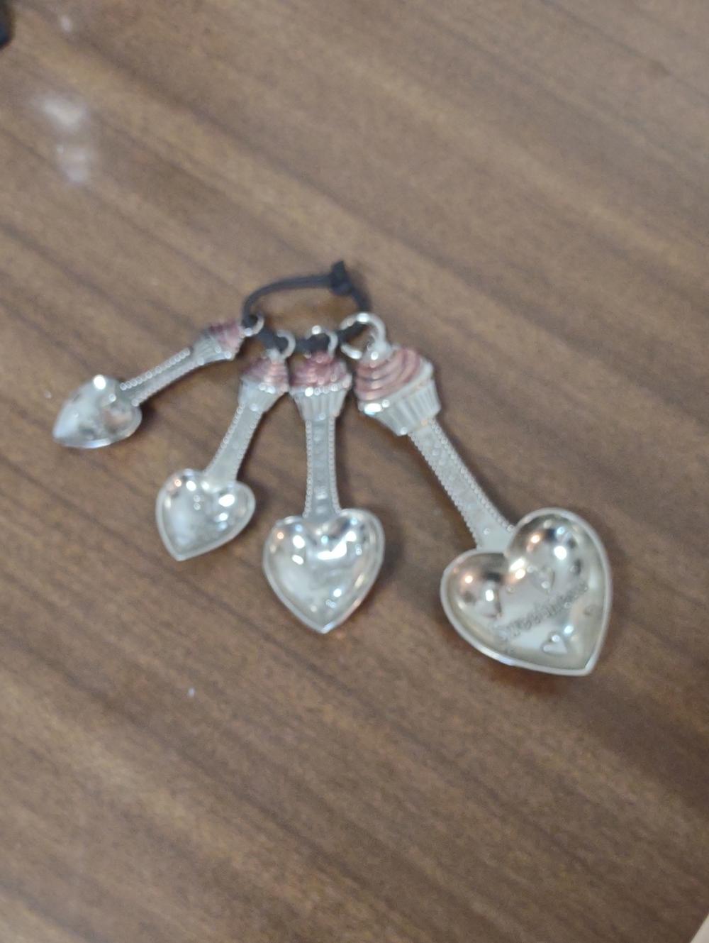 Heart-Shaped Measuring Spoon Set - Silver and Pink Accents